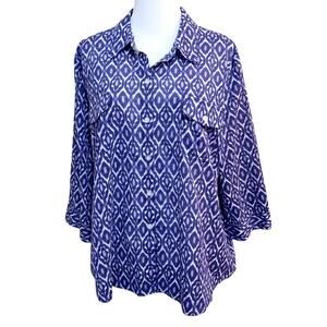CHICO'S 3 Lightweight Shirt Blouse Top‎ 16 XL Casual Office Pockets Purple White